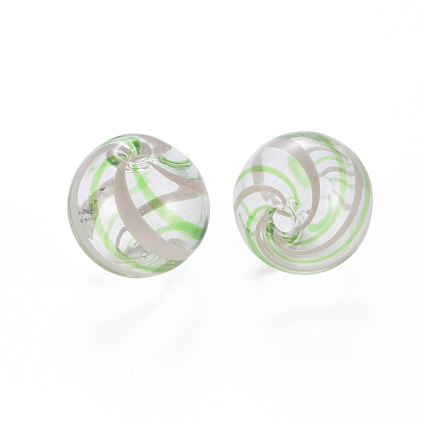 

PandaHall Transparent Handmade Blown Glass Globe Beads, Stripe Pattern, Round, Light Green, 15.5~16.5mm, Hole: 1~2mm Glass Round