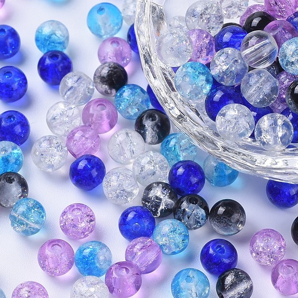 

PandaHall Baking Painted Crackle Glass Beads, Silver-Grey Mix, Round, Mixed Color, 6~6.5x5.5~6mm, Hole: 1mm, about 200pcs/bag Glass Round..., Multicolor