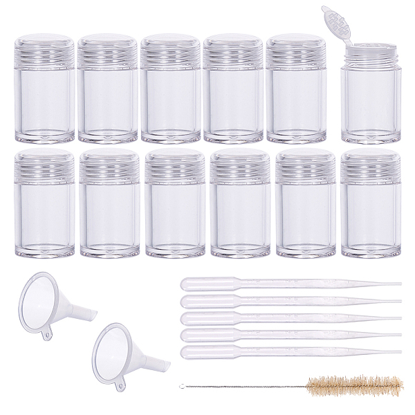 

PandaHall BENECREAT 12 Packs Small Glass Loose Powder Bottle Jars Glitter Containers with Sifter, Cleaning Brush, Funnel and Droppers for..., Clear
