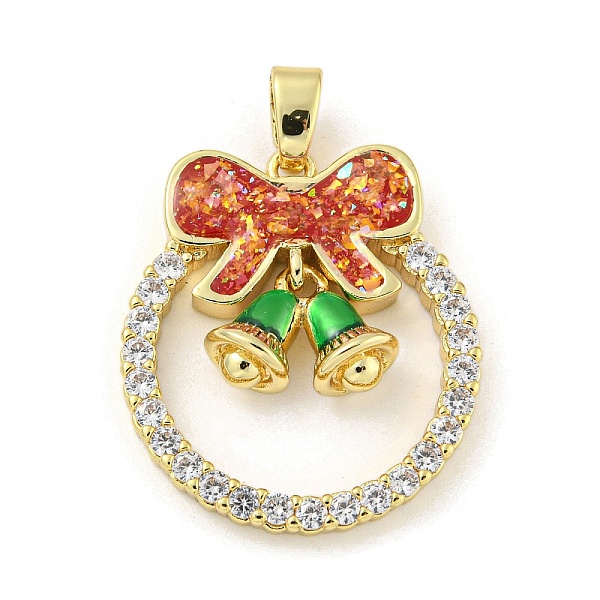 

PandaHall Christmas Brass Micro Pave Cubic Zirconia Pendant, with Enamel and Synthetic Opal, Christmas Wreath, FireBrick, 25.5x22.5x5.5mm..., Red