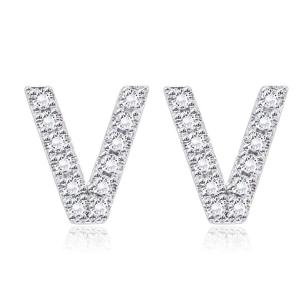 

PandaHall Brass Cubic Zirconia Stud Earrings, with Ear Nuts, Alphabet, Letter V, Clear, Platinum, 12.5x11x2.5mm, Pin: 0.7mm Cubic Zirconia...