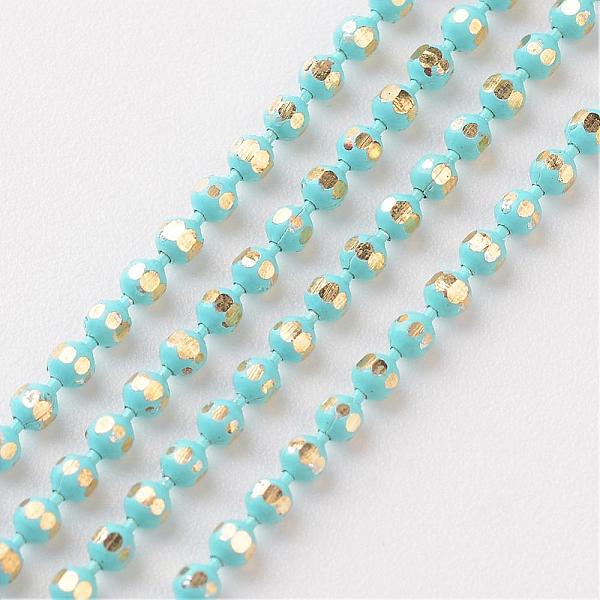 

PandaHall Brass Faceted Ball Chains, Soldered, Rack Plating, Two Tone, Cyan, 1.5mm Brass Cyan