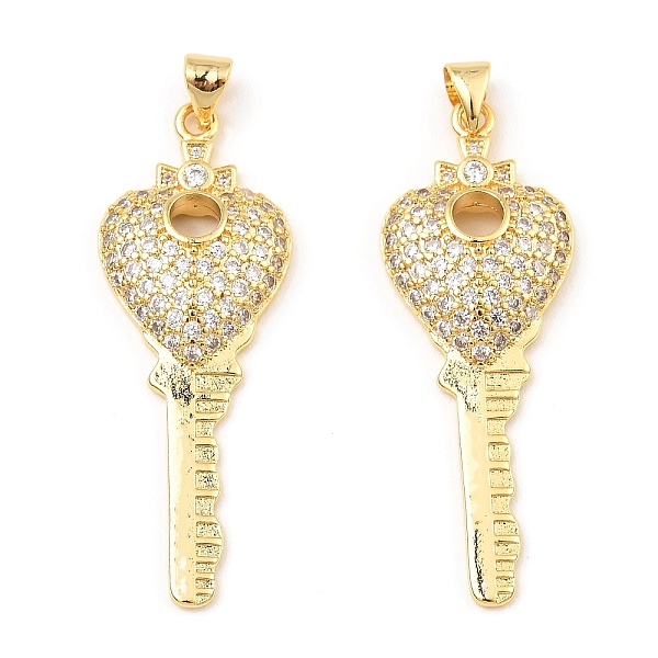 

PandaHall Rack Plating Brass Micro Pave Clear Cubic Zirconia Pendants, Key with Heart, Real 16K Gold Plated, 42x15.5x5mm, Hole: 3.5x4mm...