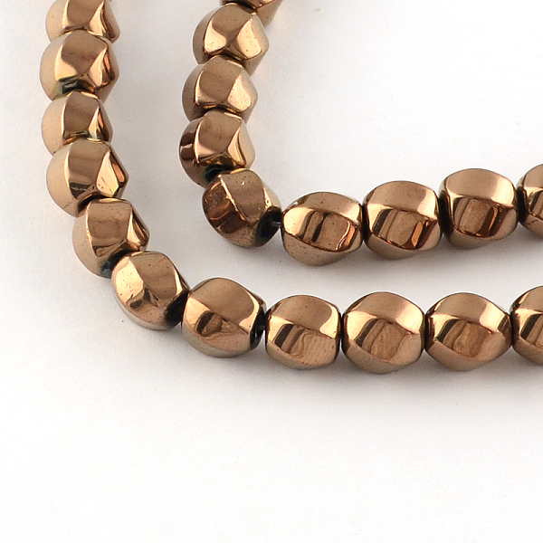 PandaHall Electroplate Non-magnetic Synthetic Hematite Bead Strands, Twist Round, Copper Plated, 8x7mm, Hole: 1mm, about 52pcs/strand, 15.8...