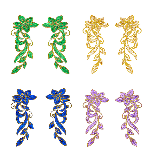 

PandaHall SUPERFINDINGS 4 Pairs 4 Colors Computerized Embroidery Polyester Sew on Patches, PVC Sequin Appliques, Costume Accessories, Flower..., Multicolor