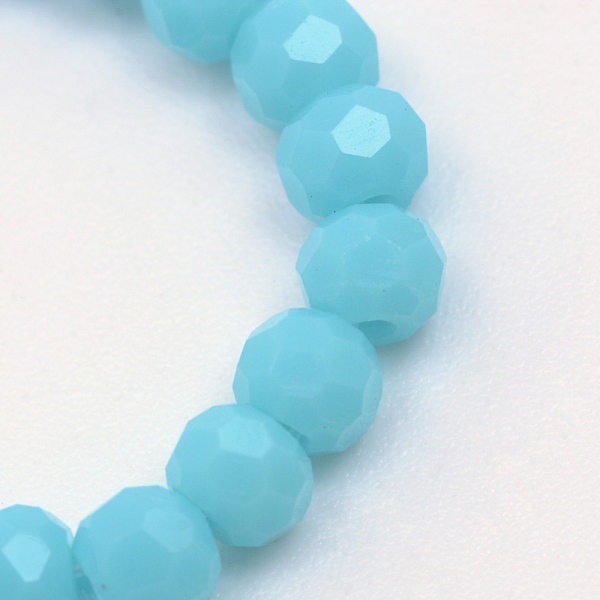 

PandaHall Opaque Solid Glass Bead Strands, Faceted Round, Light Sky Blue, 3~4mm, Hole: 0.5mm, about 200pcs/strand, 22.8 inch Glass Round