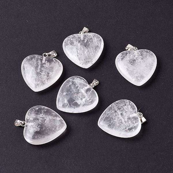 

PandaHall Natural Quartz Crystal Pendants, Rock Crystal Pendants, with Platinum Tone Brass Findings, Heart, 27~28x24.5~26x6~8.5mm, Hole...