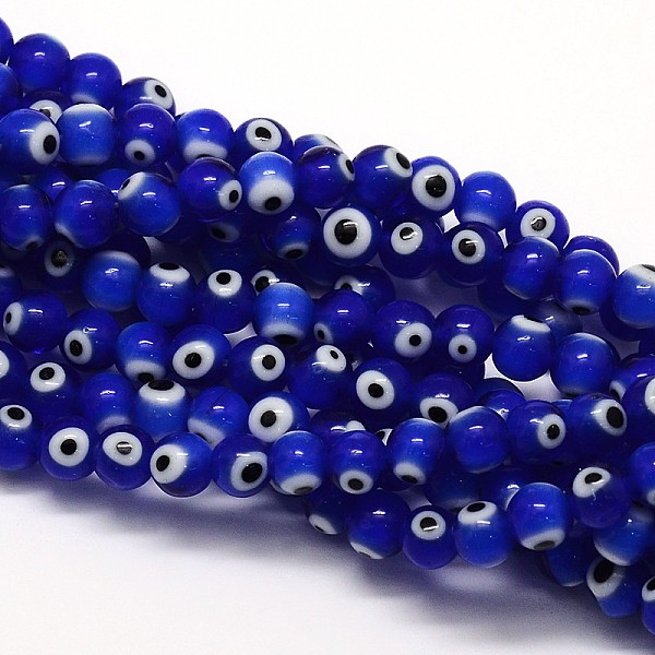

PandaHall Handmade Evil Eye Lampwork Round Bead Strands, Blue, 10mm, Hole: 1mm, about 39pcs/strand, 14.96 inch Lampwork Evil Eye Blue