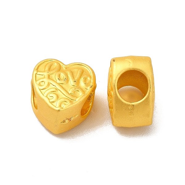 

PandaHall Rack Plating Alloy European Beads, Large Hole Beads, Heart with Word Love, Matte Gold Color, 10x9.5x6.5mm, Hole: 4mm Alloy Heart