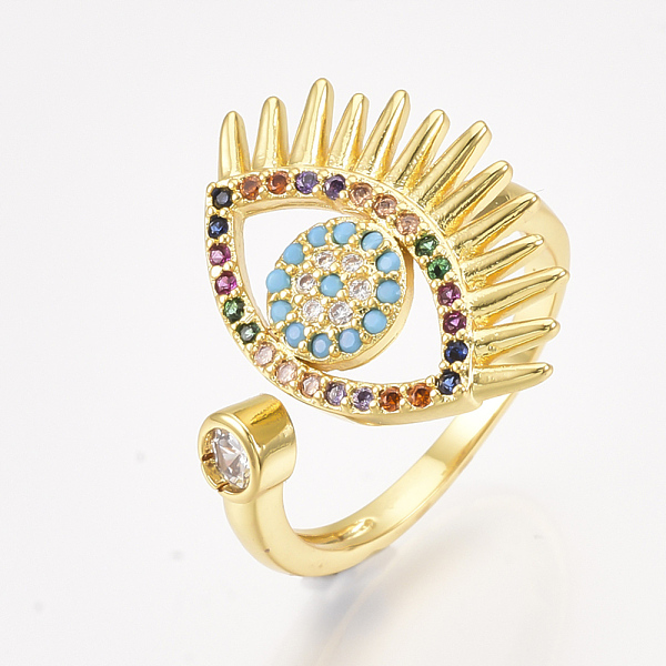 

PandaHall Brass Micro Pave Cubic Zirconia Cuff Rings, Open Rings, Eye, Colorful, Size 7, 17mm Brass+Cubic Zirconia