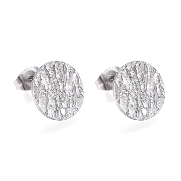

PandaHall 304 Stainless Steel Stud Earring Findings, with Ear Nuts/Earring Backs & Loop, Textured, Flat Round, Stainless Steel Color, 12x1mm...