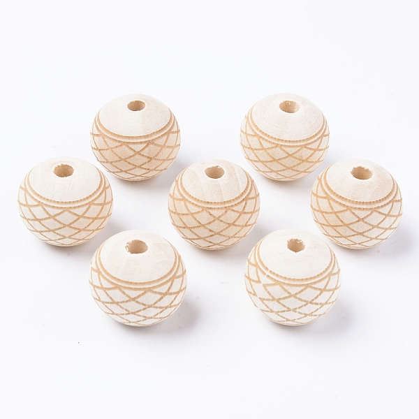 

PandaHall Unfinished Natural Wood European Beads, Large Hole Beads, for DIY Painting Craft, Laser Engraved Pattern, Round with Grid Pattern...