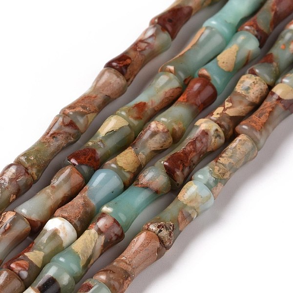 PandaHall Natural Aqua Terra Jasper Beads Strands, Column Bamboo Shape, 12x4~5mm, Hole: 1mm, about 34pcs/strand, 15.71~ 15.79 inch...