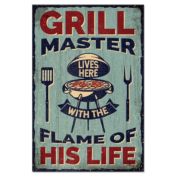 PandaHall GLOBLELAND Vintage Grill Master Metal Tin Sign Plaque Poster 8×12inch Retro Metal Wall Decorative Tin Signs for Home Kitchen Bar...