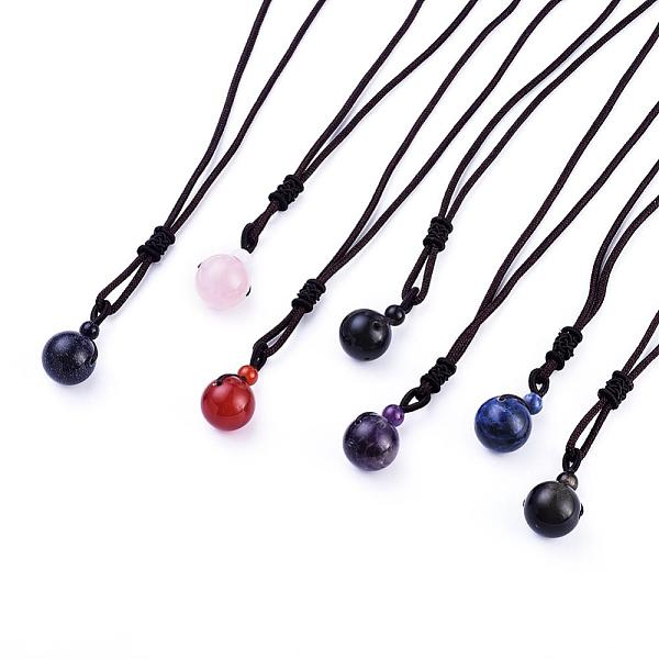 

PandaHall Natural & Synthetic Mixed Stone Pendant Necklaces, with Nylon Cord, Round, 27.55 inch(70cm) Mixed Stone Black