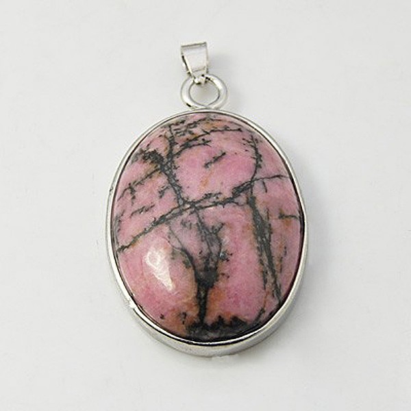 

PandaHall Gemstone Pendants, with Brass Findings and Rhodonite, Oval, Platinum, Plum, 41x27.5x7.5mm, Hole: 3x6mm Rhodonite Oval Purple