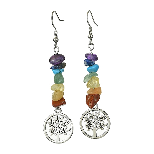 

PandaHall Natural & Synthetic Mixed Stone Chips Dangle Earrings, Tibetan Style Alloy Tree of Life Drop Earrings with 316 Surgical Stainless...