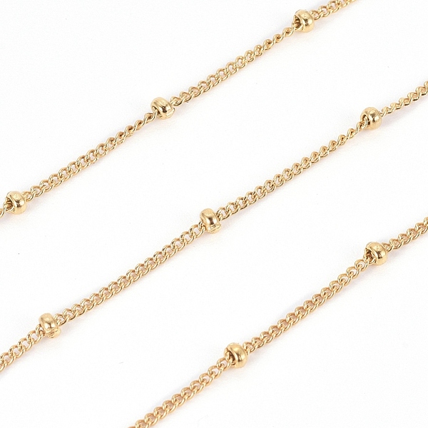 

PandaHall Ion Plating(IP) 304 Stainless Steel Curb Chains, Satellite Chains, with Beads and Spool, Soldered, Golden, 1.5x1x0.3mm, about 32.8...