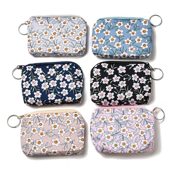 

PandaHall Flower Print Cotton Cloth Wallets with Alloy Zipper, Rectangle with Iron Ring, Mixed Color, 9x11x0.9cm Cotton Rectangle