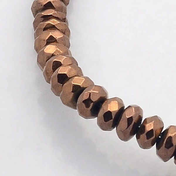 

PandaHall Electroplate Non-magnetic Synthetic Hematite Beads Strands, Faceted Rondelle, Copper Plated, 4x2mm, Hole: 1mm, about 188pcs/strand...
