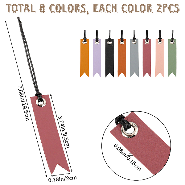 Craspire 16 Stück 8 Farben Leder-Lesezeichen