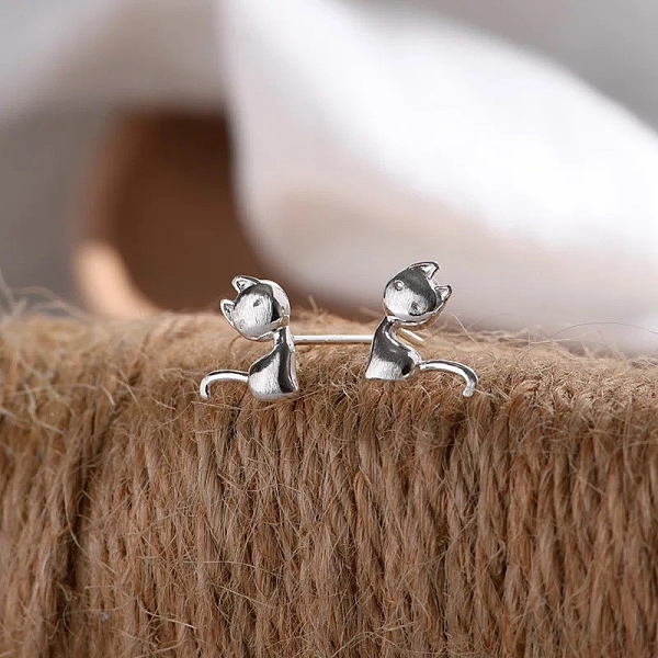 

PandaHall Alloy Earrings for Women, with 925 Sterling Silver Pin, Cat Shape, 10mm Alloy Cat Shape