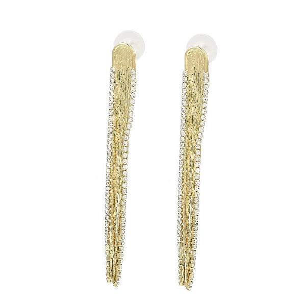 

PandaHall Cubic Zirconia Chains Tassel Earrings, Brass Dangle Stud Earrings, Golden, 83x8.5mm Cubic Zirconia Clear