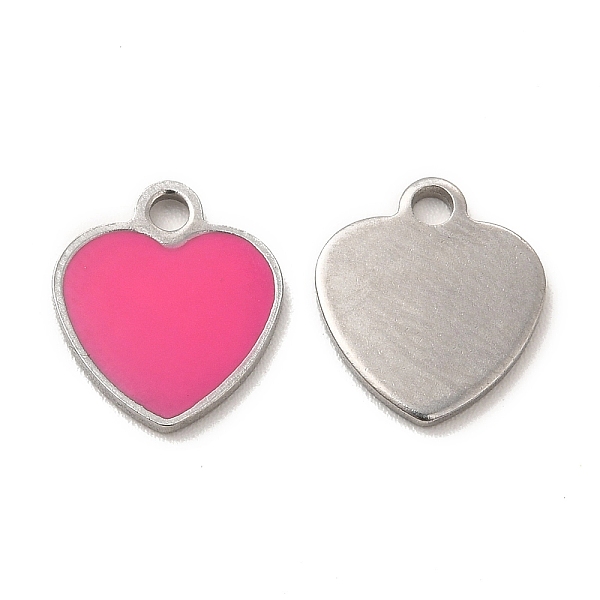 

PandaHall 304 Stainless Steel Enamel Pendants, Heart Charm, Stainless Steel Color, 11x10x1mm, Hole: 1.6mm Stainless Steel+Enamel Heart Pink