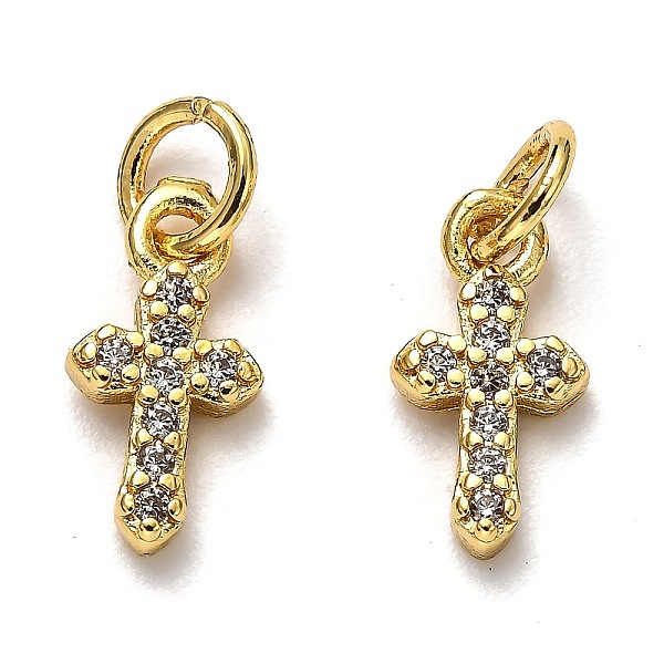 

PandaHall 20Pcs Brass Micro Pave Cubic Zirconia Tiny Cross Charms, with Jump Rings, Long-Lasting Plated, Real 18K Gold Plated, 12x6x2mm..., Clear
