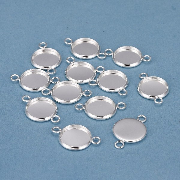 PandaHall 201 Stainless Steel Cabochon Connector Settings, Plain Edge Bezel Cups, Flat Round, Silver, Tray: 12mm, 21x14x2mm, Hole: 2mm 201...