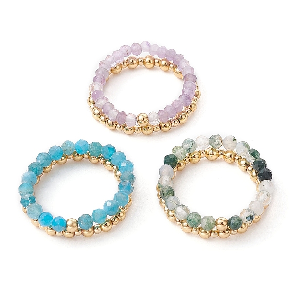 

PandaHall 3 Set 3 Style Natural Mixed Gemstone & Brass Round Beaded Stretch Rings Set, Stackable Rings, Inner Diameter: 21mm, 2Pcs/set, 1...