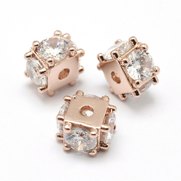

PandaHall Brass Micro Pave Grade AAA Cubic Zirconia Beads, Cube, Lead Free & Nickel Free & Cadmium Free, Real Rose Gold Plated, 6x8x8mm...