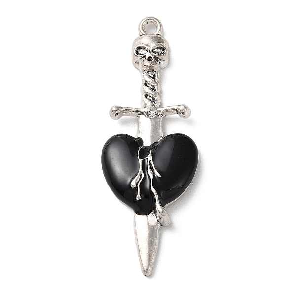 

PandaHall Alloy Enamel Pendants, Antique Silver, Heart with Sword Charm, 52x18x5mm, Hole: 2mm Alloy+Enamel Heart Black