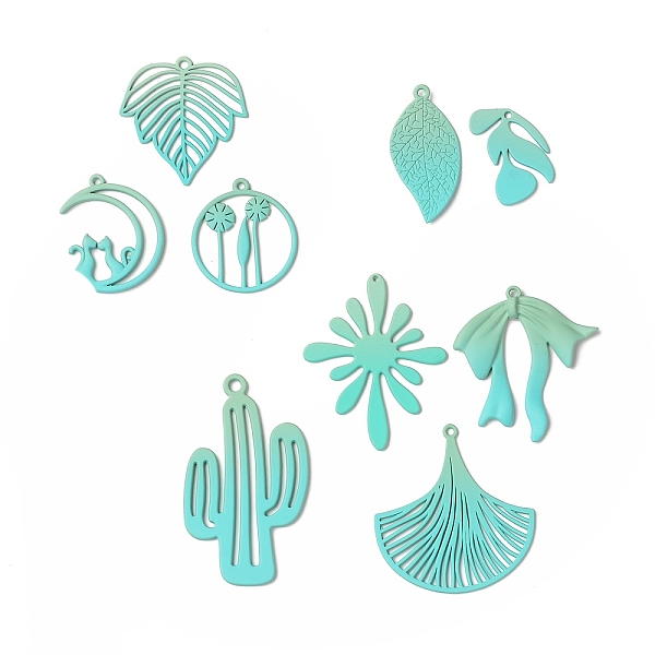 

PandaHall Spray Painted Alloy Charms, Flower & Leaf & Bowknot & Cactus & Moon, Medium Aquamarine, 21~44.5x15~33.5x1~2.5mm, Hole: 1.2~1.5mm...