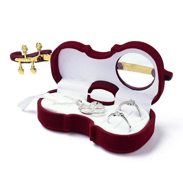 

PandaHall Velvet Jewelry Set Box, with Plastic, for Ring, Necklaces, Violin, Dark Red, 14.1x5.5x4cm Velvet Musical Instruments