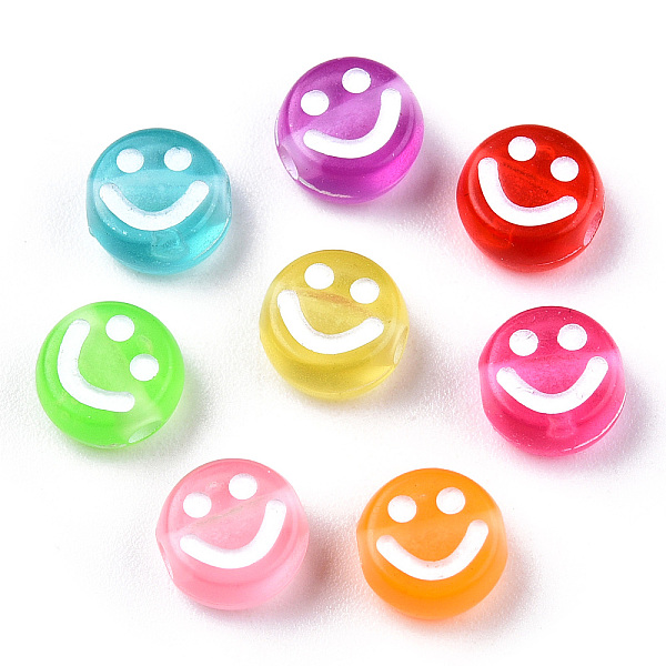 

PandaHall Transparent Craft Acrylic Beads, Flat Round with Smiling Face, Mixed Color, 7x4mm, Hole: 1.6mm, about 3850pcs/500g Acrylic Flat..., Multicolor