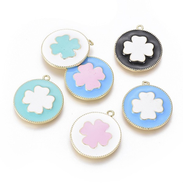 

PandaHall Golden Plated Brass Enamel Pendants, Flat Round with Clover, Mixed Color, 27.5x24.5x3mm, Hole: 1.8mm Brass+Enamel Flat Round..., Multicolor