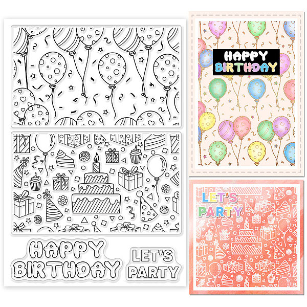 

PandaHall GLOBLELAND Birthday Balloons Cake Clear Stamps for DIY Scrapbooking Birthday Background Silicone Stamp Seals Wishes Transparent...