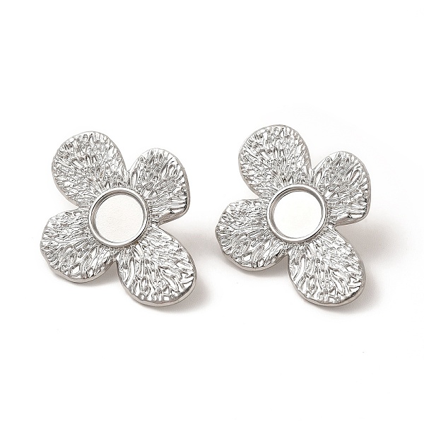 

PandaHall 304 Stainless Steel Stud Earrings Findings, Cabochon Settings, Flower, Stainless Steel Color, 33x26.5mm, Tray: 8mm, Pin: 0.8mm 304...