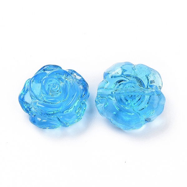 

PandaHall Handmade Lampwork Flower Beads, Rose, Deep Sky Blue, 18x18x9.5mm, Hole: 1~1.6mm Lampwork Flower