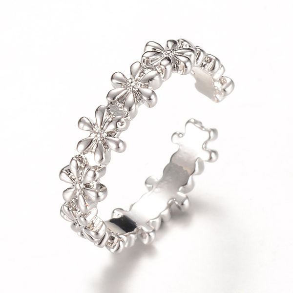 

PandaHall Brass Cuff Finger Rings, Flower, Platinum, 16mm Brass