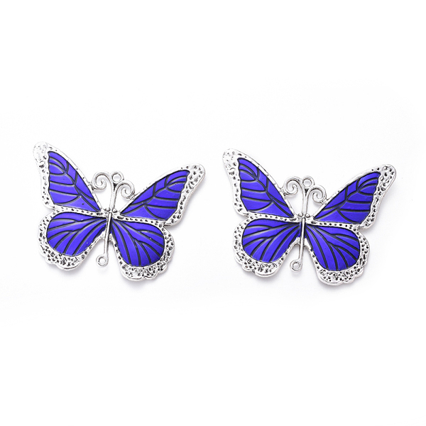

PandaHall Alloy Enamel Big Pendants, Butterfly, Antique Silver, Blue, 64x86x3mm, Hole: 3.5mm and 2.5mm Alloy+Enamel Butterfly Blue