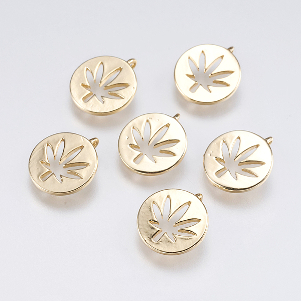 

PandaHall Autumn Theme Brass Charms, Flat Round with Maple Leaf, Real 18K Gold Plated, 12x10.5x1.2mm, Hole: 1.5mm Brass Flat Round