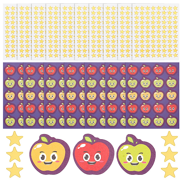 

PandaHall Olycraft 80 Sheets 2 Styles Self-Adhesive Teacher Reward Paper Stickers, Apple with Smiling Face & Gold Stamping Star, for Kids..., Multicolor