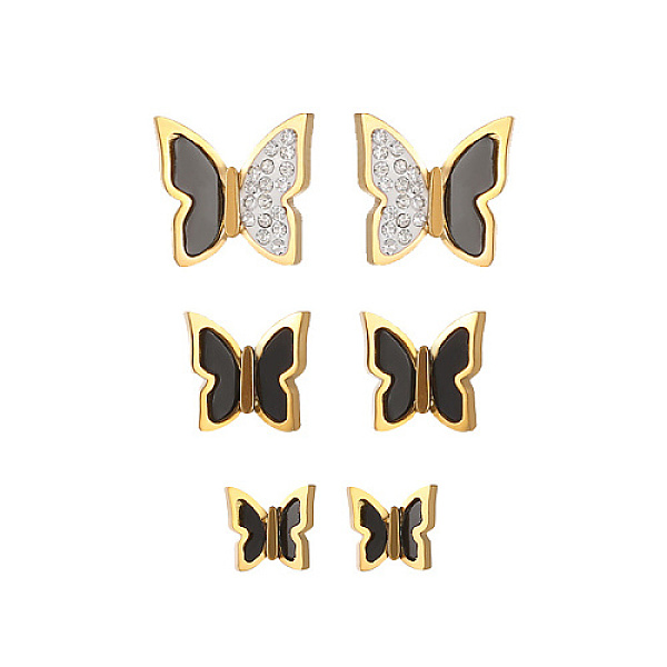 

PandaHall 3 Pairs 3 Style 304 Stainless Steel Ear Studs, Shell & Rhinestone Butterfly Stud Earrings for Women, Black, 8~10.6x8~11.5mm, 1...