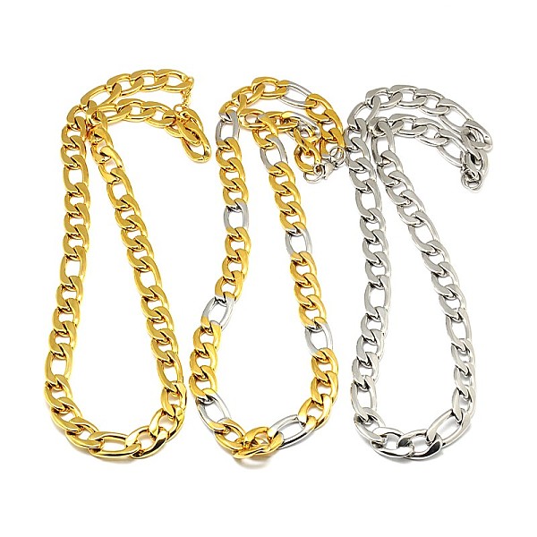 

PandaHall Fashionable 304 Stainless Steel Figaro Chain Necklaces for Men, with Lobster Claw Clasps, Mixed Color, 24.02 inch(61cm)x13mm 304...