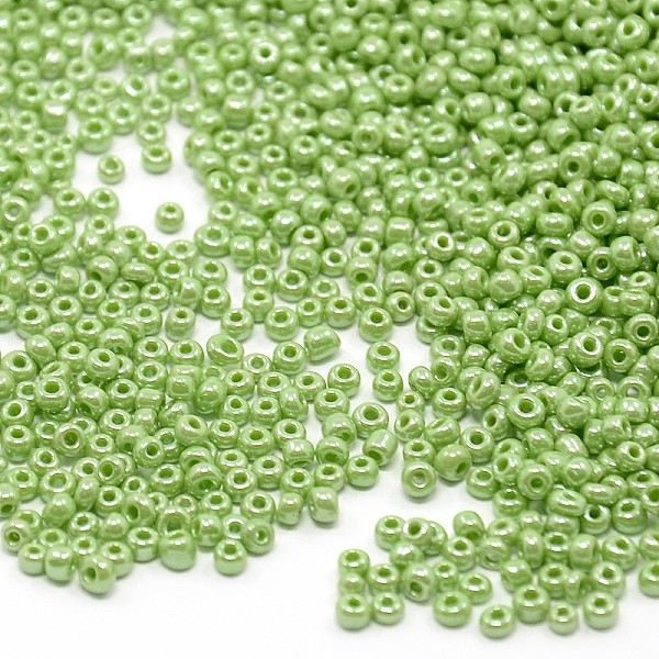 

PandaHall Glass Seed Beads, Opaque Colors Lustered, Round, Green Yellow, 2mm, Hole: 1mm, about 30000pcs/pound Glass Green