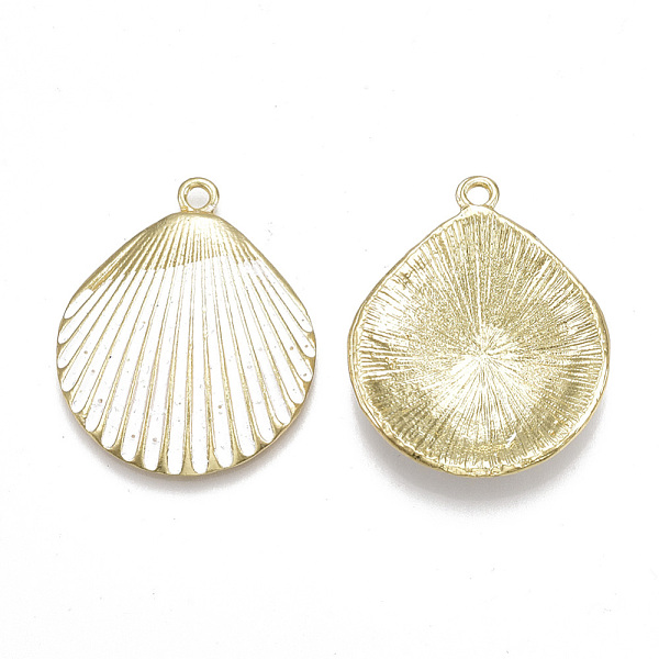 

PandaHall Spray Painted Alloy Pendants, Scallop, Light Gold, White, 35.5x29.5x5mm, Hole: 2mm Alloy Shell Shape White