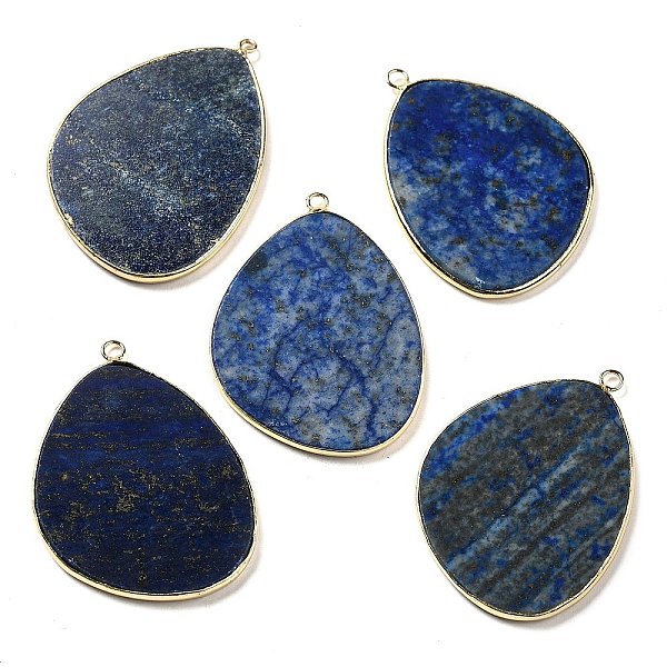 

PandaHall Natural Lapis Lazuli Pendants, Rack Plating Brass Egg Charms, Golden, 41.5~43x30.5~31x2.4mm, Hole: 1.3~2mm Lapis Lazuli Egg