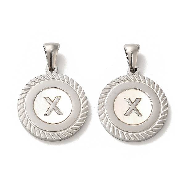 

PandaHall 304 Stainless Steel Pendants, Flat Round Shell Charms with Letter, Stainless Steel Color, Letter X, 20.5x17.5x1.5mm, Hole...
